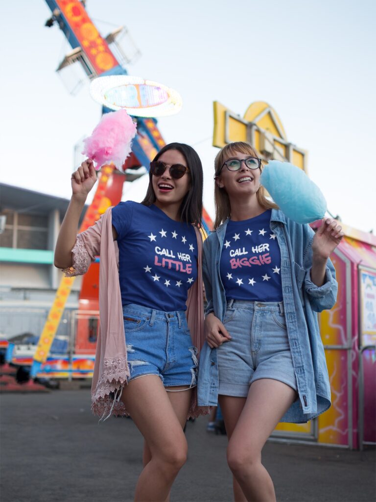 Two friends eating cotton candy