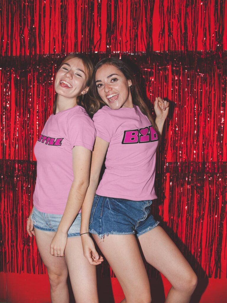 mockup of two friends wearing tees