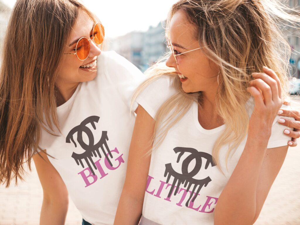 t-shirt mockup of two female friends having fun